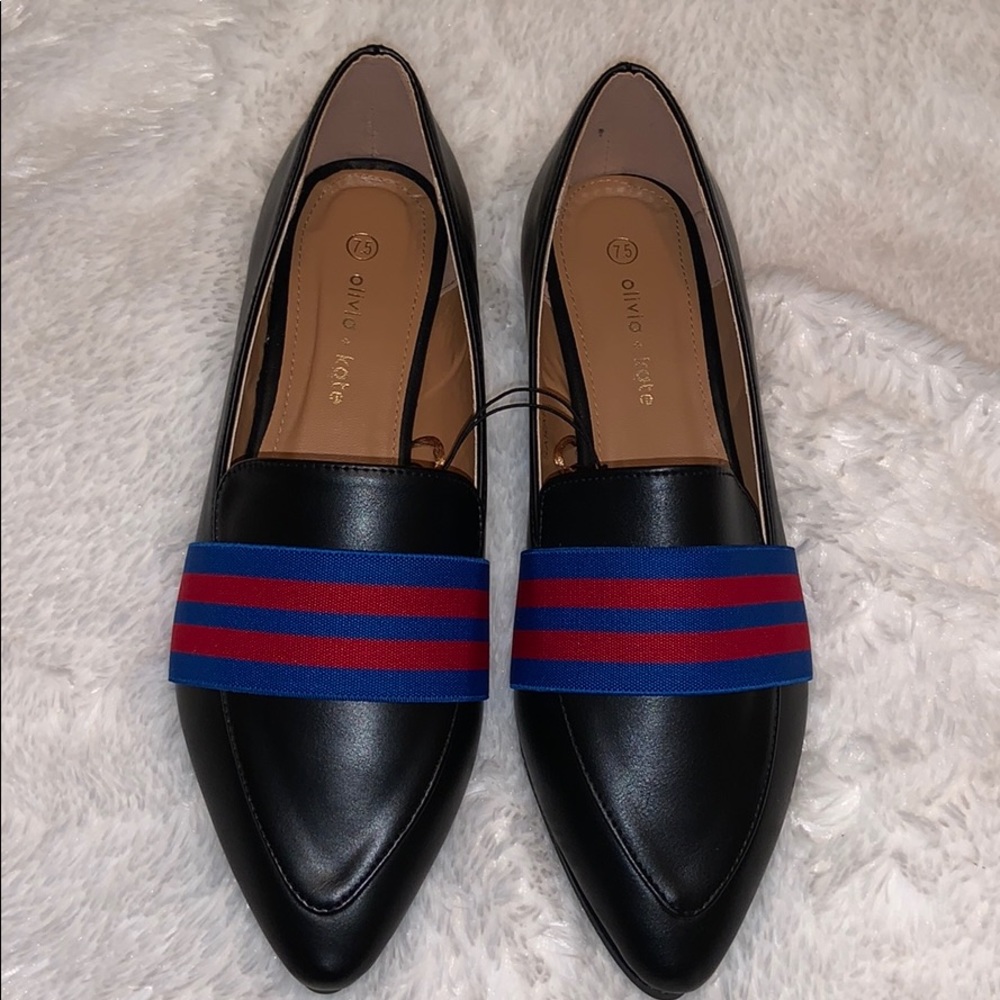 Olivia + Kate Black with red/blue slip on flats